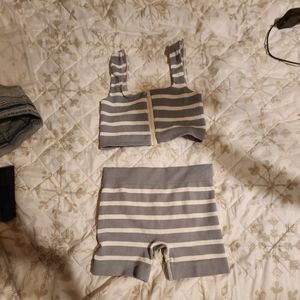 Poof New York 2 piece blue/gray & white Short Set Size S/M